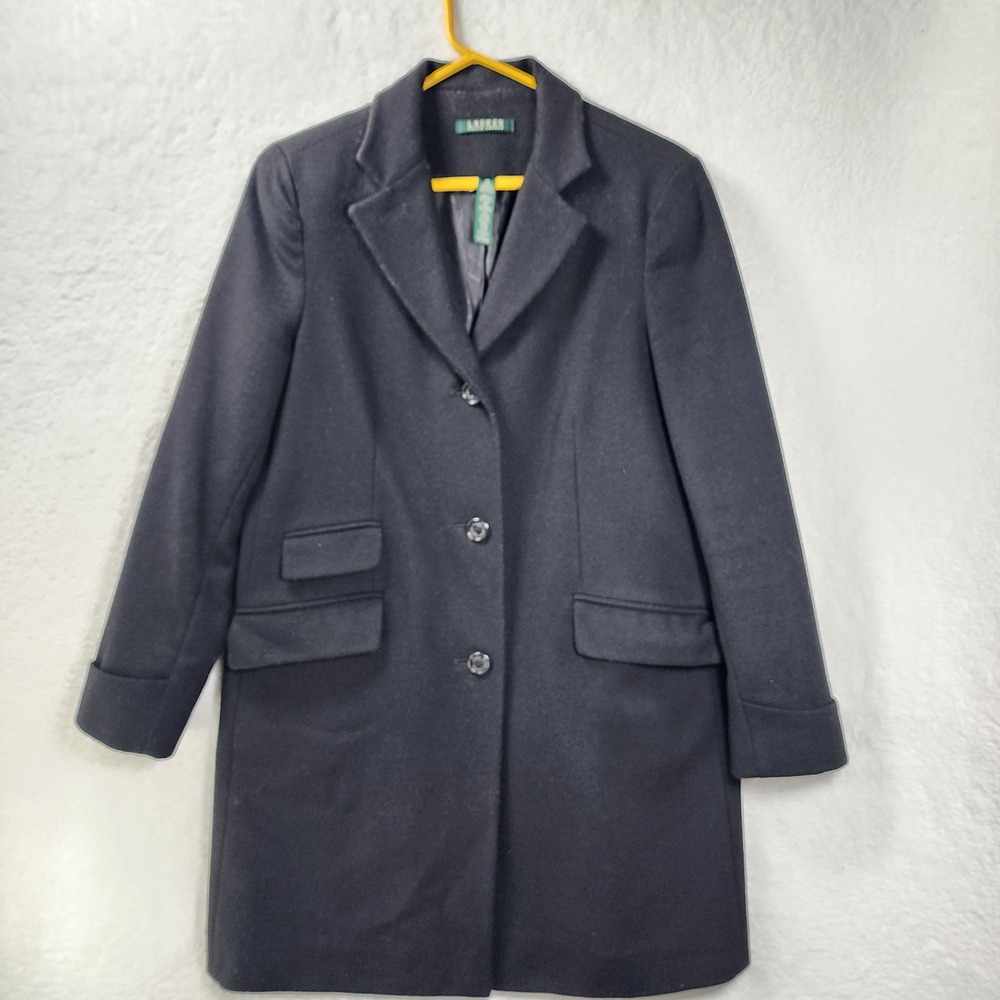 Lauren Ralph Lauren Wool Blend Dress Coat Womens 10 Black Winter Outdoor Classic